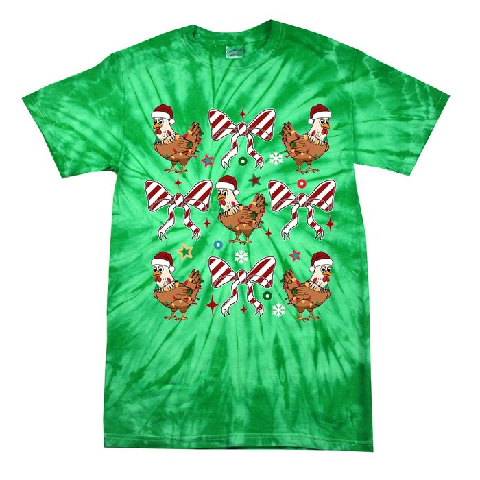 Funny Cute Christmas Holiday Chickens Tie-Dye T-Shirt