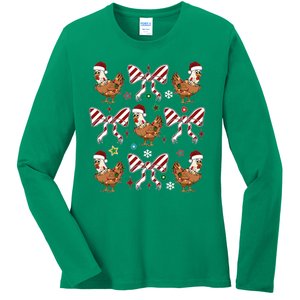 Funny Cute Christmas Holiday Chickens Ladies Long Sleeve Shirt