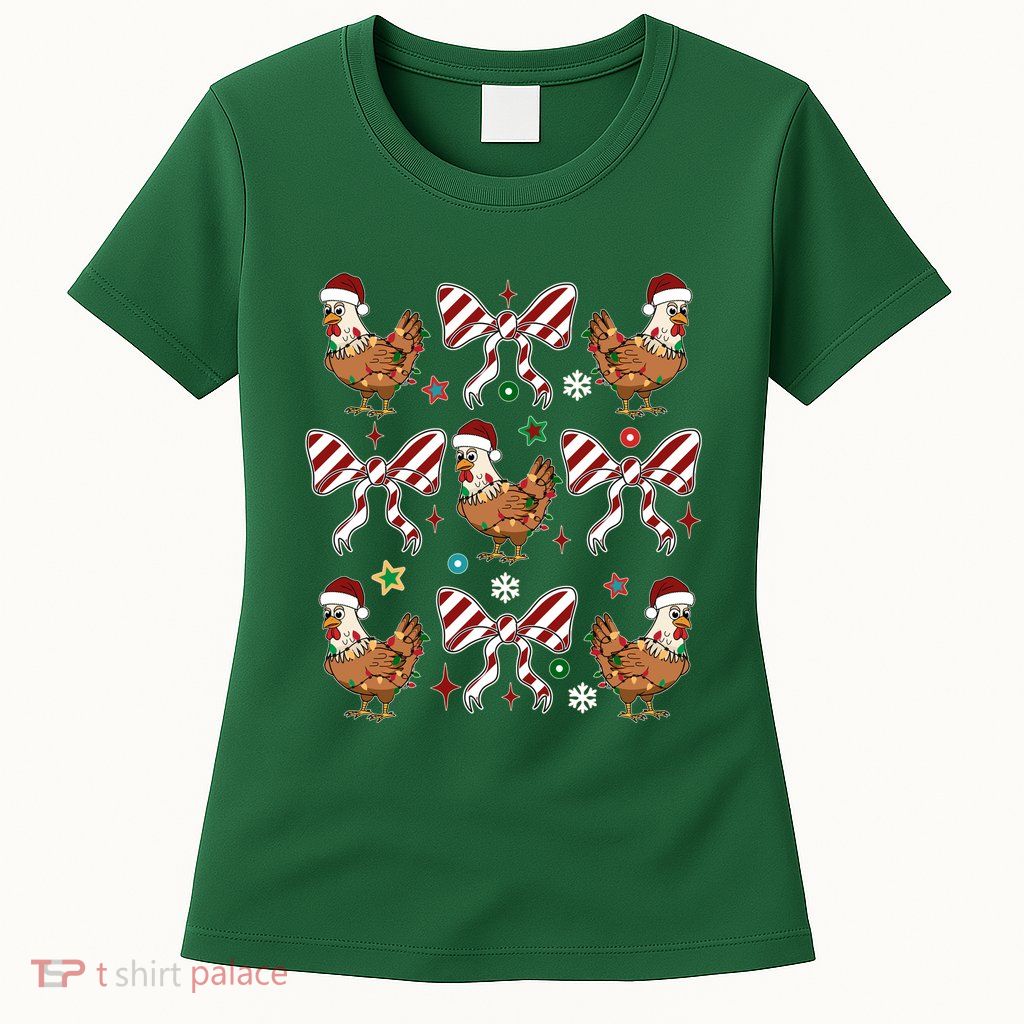 Funny Cute Christmas Holiday Chickens Womens T-Shirt
