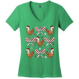 Funny Cute Christmas Holiday Chickens Women's V-Neck T-Shirt