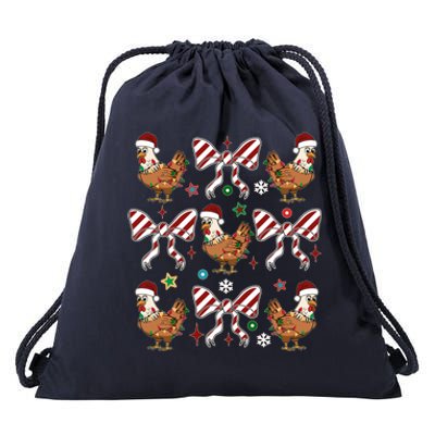 Funny Cute Christmas Holiday Chickens Drawstring Bag