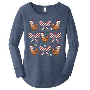 Funny Cute Christmas Holiday Chickens Women's Perfect Tri Tunic Long Sleeve Shirt