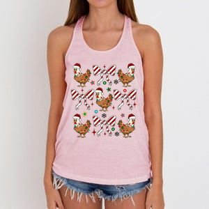 Funny Cute Christmas Holiday Chickens Women's Knotted Racerback Tank