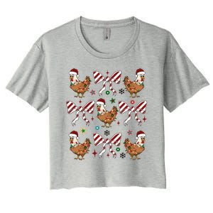 Funny Cute Christmas Holiday Chickens Women's Crop Top Tee