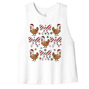 Funny Cute Christmas Holiday Chickens Women's Racerback Cropped Tank