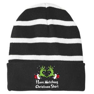 Funny Couple Christmas I Love Matching Christmas Striped Beanie with Solid Band