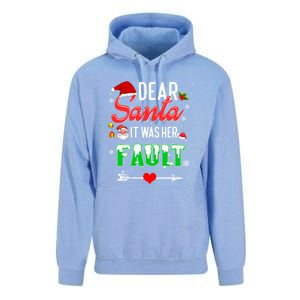 Funny Christmas Couples Gift Dear Santa It Was Her Fault Gift Unisex Surf Hoodie