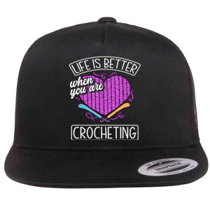 Funny Crocheting Crochet Quote Crocheter Flat Bill Trucker Hat