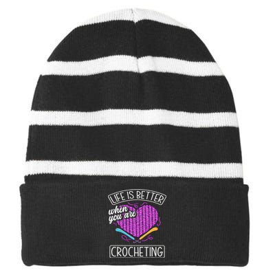 Funny Crocheting Crochet Quote Crocheter Striped Beanie with Solid Band