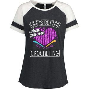 Funny Crocheting Crochet Quote Crocheter Enza Ladies Jersey Colorblock Tee