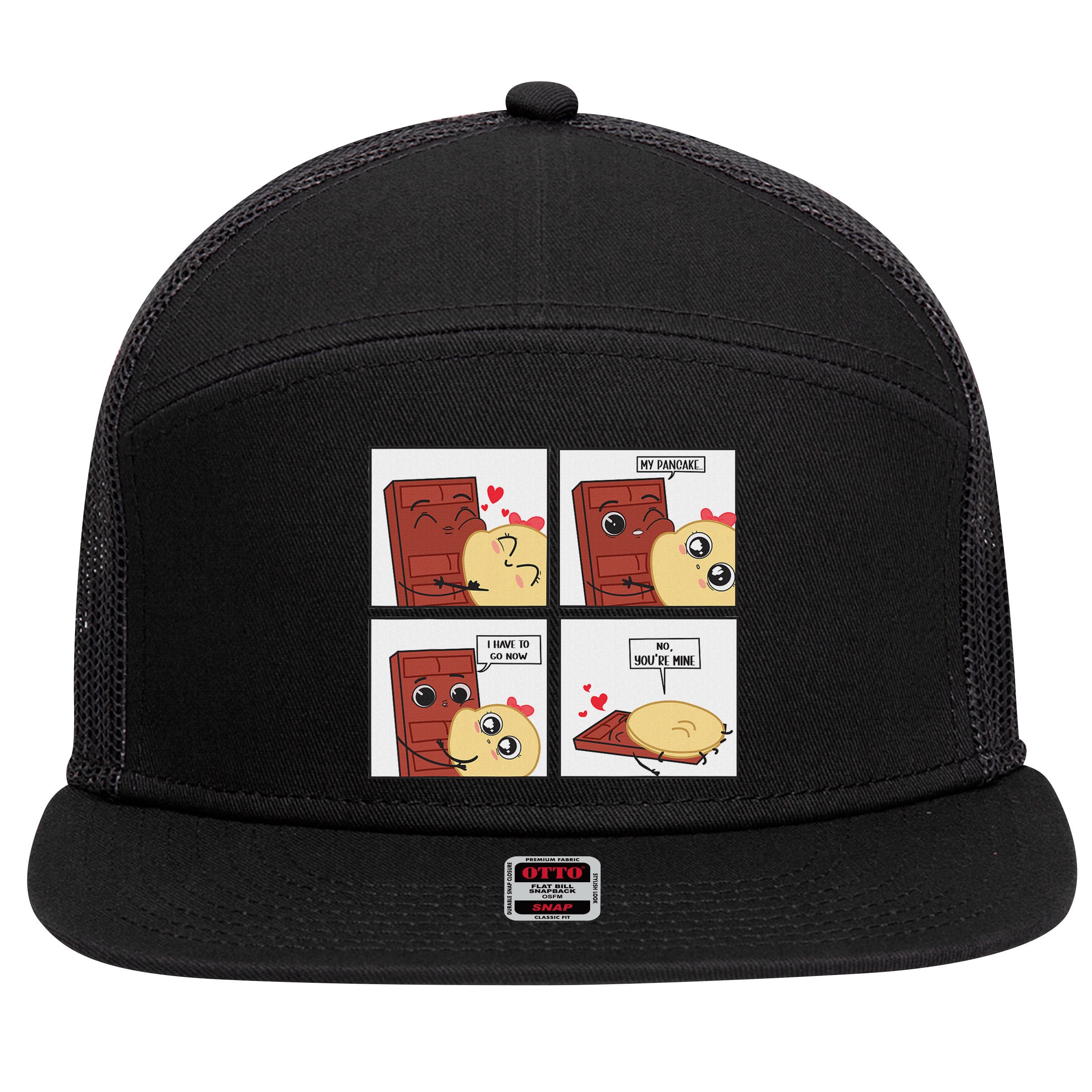 Funny Cute Couple Journey Choco And Pancake Romantic Lover 7 Panel Mesh Trucker Snapback Hat
