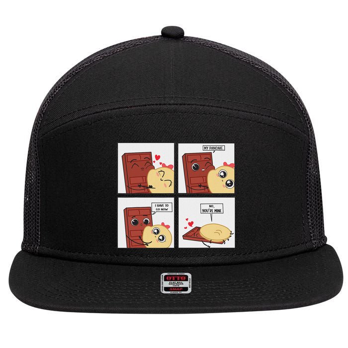 Funny Cute Couple Journey Choco And Pancake Romantic Lover 7 Panel Mesh Trucker Snapback Hat