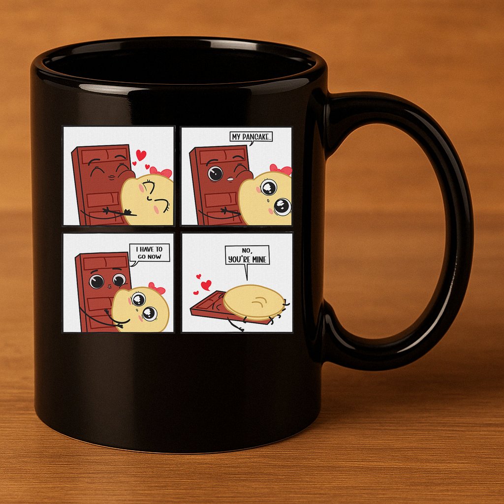 Funny Cute Couple Journey Choco And Pancake Romantic Lover 11oz C Handle Ceramic Mug