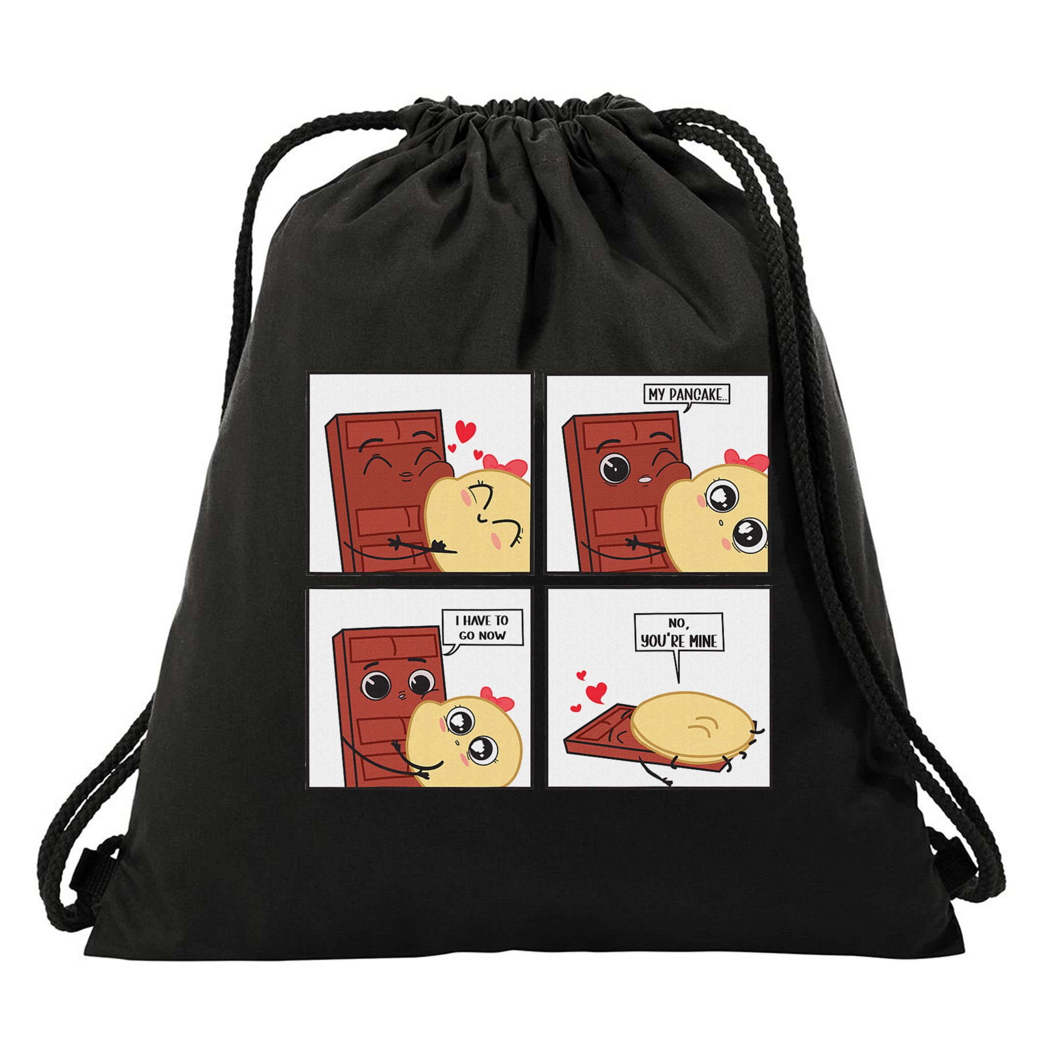 Funny Cute Couple Journey Choco And Pancake Romantic Lover Drawstring Bag