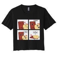 Funny Cute Couple Journey Choco And Pancake Romantic Lover Women's Crop Top Tee