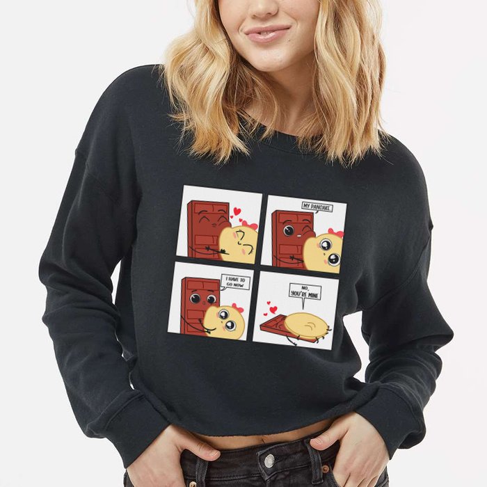 Funny Cute Couple Journey Choco And Pancake Romantic Lover Cropped Pullover Crew
