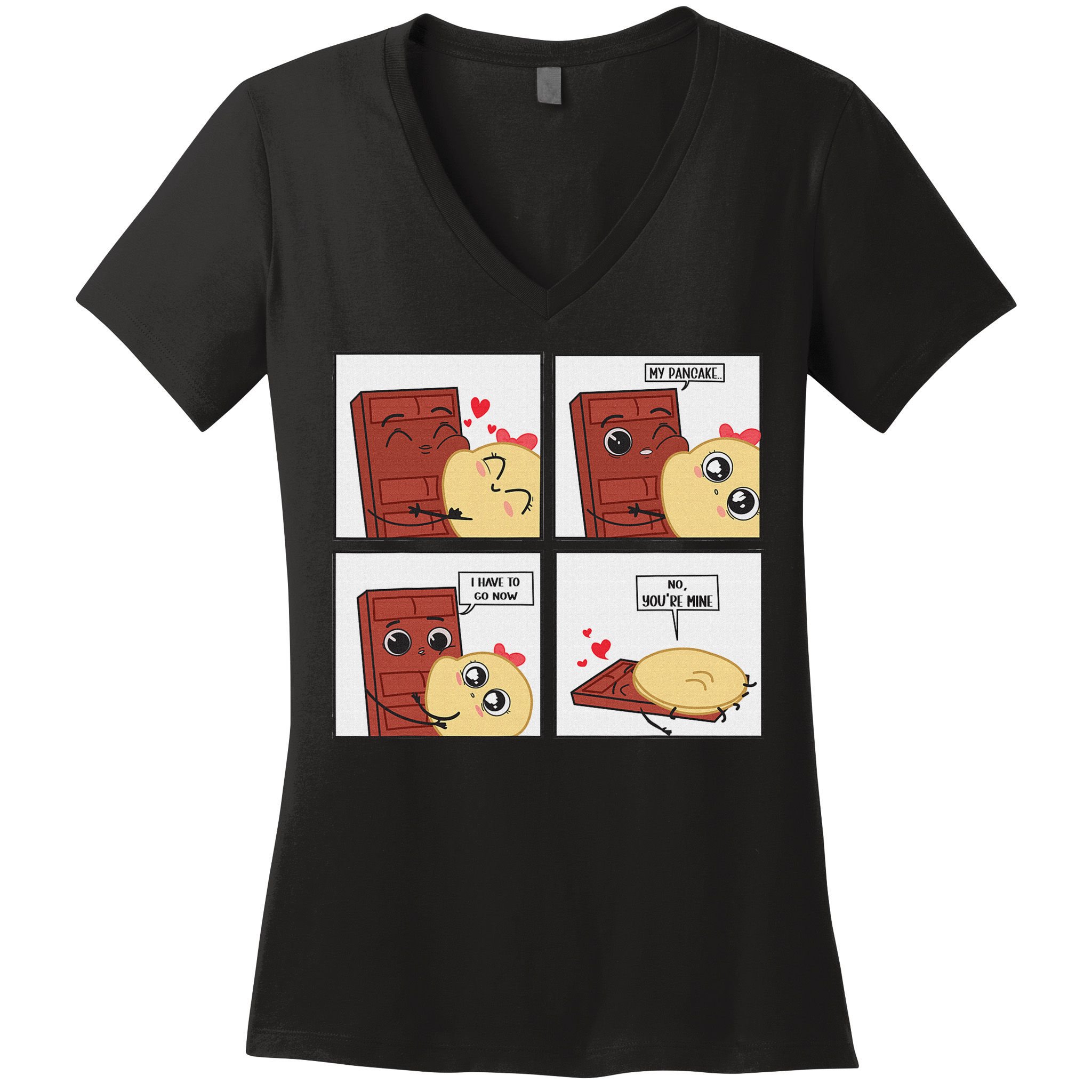 Funny Cute Couple Journey Choco And Pancake Romantic Lover Women's V-Neck T-Shirt