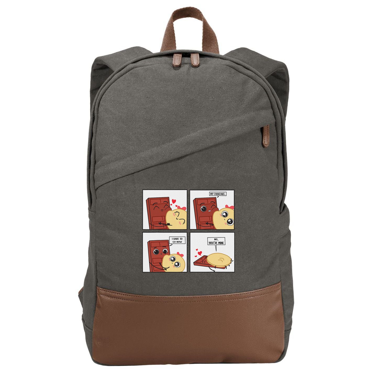 Funny Cute Couple Journey Choco And Pancake Romantic Lover Cotton Canvas Backpack