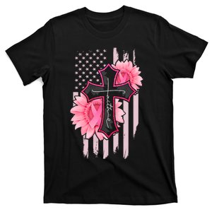 Faith Christian Cross Flower Breast Cancer Awareness T-Shirt