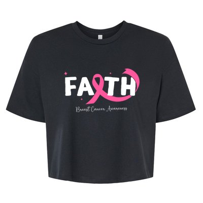 Faith Christian Cross Flower Breast Cancer Awareness Bella+Canvas Jersey Crop Tee