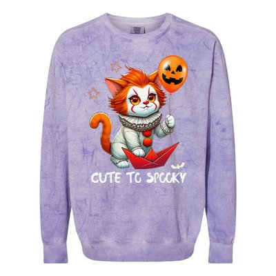 Funny Clown Cute To Spooky Cat Halloween Colorblast Crewneck Sweatshirt