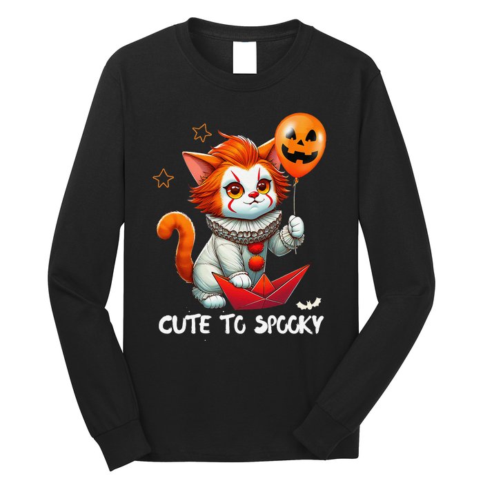 Funny Clown Cute To Spooky Cat Halloween Long Sleeve Shirt