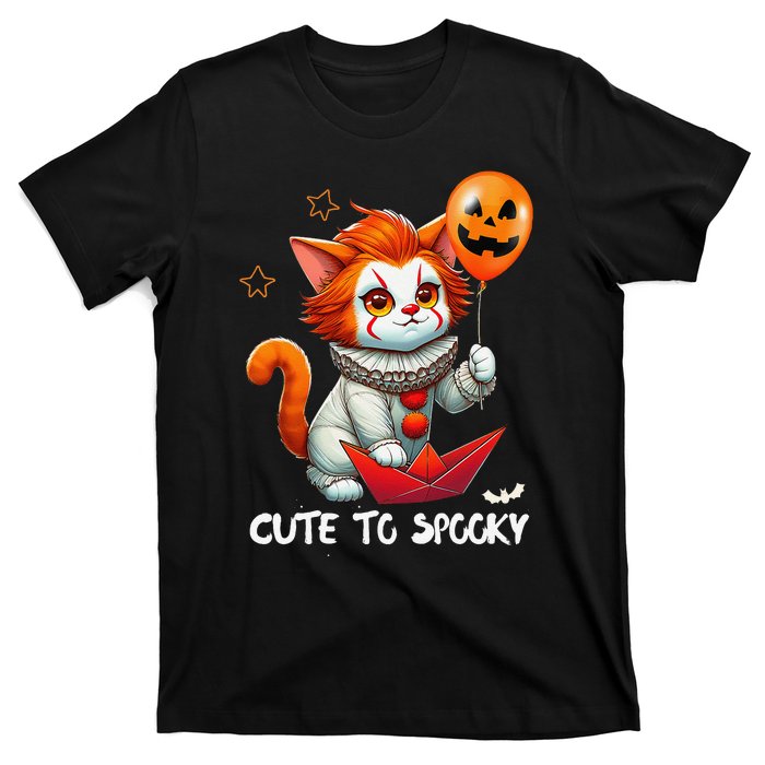 Funny Clown Cute To Spooky Cat Halloween T-Shirt