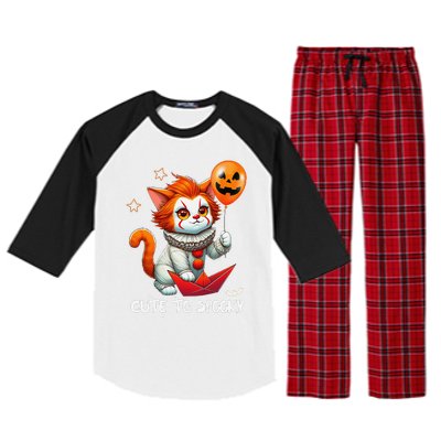 Funny Clown Cute To Spooky Cat Halloween Raglan Sleeve Pajama Set