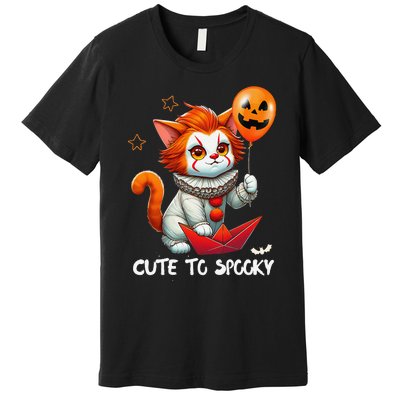 Funny Clown Cute To Spooky Cat Halloween Premium T-Shirt