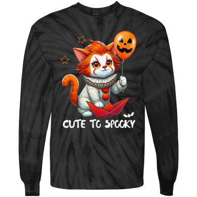 Funny Clown Cute To Spooky Cat Halloween Tie-Dye Long Sleeve Shirt