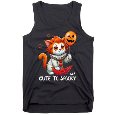 Funny Clown Cute To Spooky Cat Halloween Tank Top