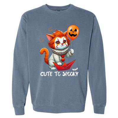 Funny Clown Cute To Spooky Cat Halloween Garment-Dyed Sweatshirt