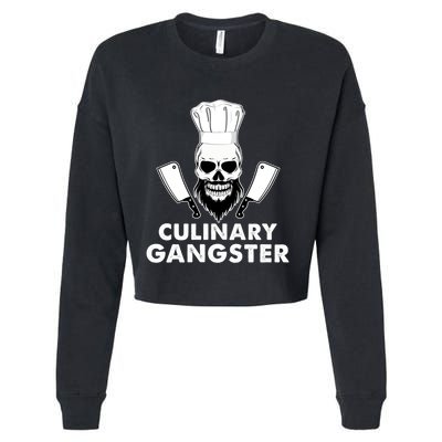 Funny Chefs Culinary Gangster Bearded Skull Cooking Gift Cropped Pullover Crew