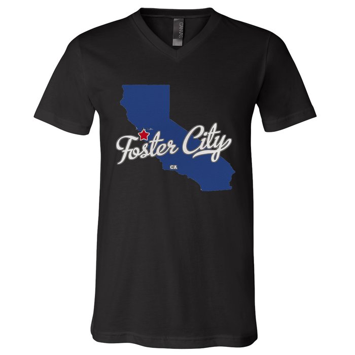 Foster City California CA Map V-Neck T-Shirt