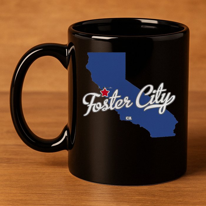 Foster City California CA Map 11oz C Handle Ceramic Mug