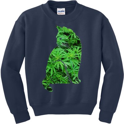 Funny Cannabis & Cat Lover Marijuana Weed Smoker Art Kids Sweatshirt