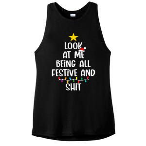 Funny Cat Christmas Look At Me Being All Festive Shit Xmas Ladies PosiCharge Tri-Blend Wicking Tank