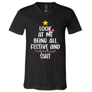 Funny Cat Christmas Look At Me Being All Festive Shit Xmas V-Neck T-Shirt