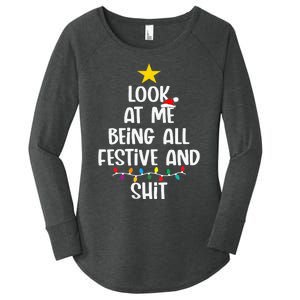 Funny Cat Christmas Look At Me Being All Festive Shit Xmas Women's Perfect Tri Tunic Long Sleeve Shirt