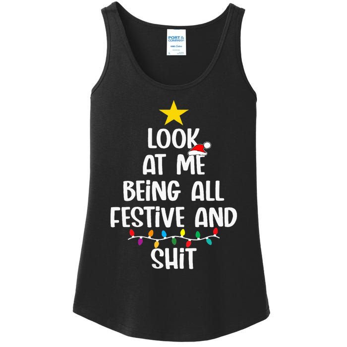 Funny Cat Christmas Look At Me Being All Festive Shit Xmas Ladies Essential Tank