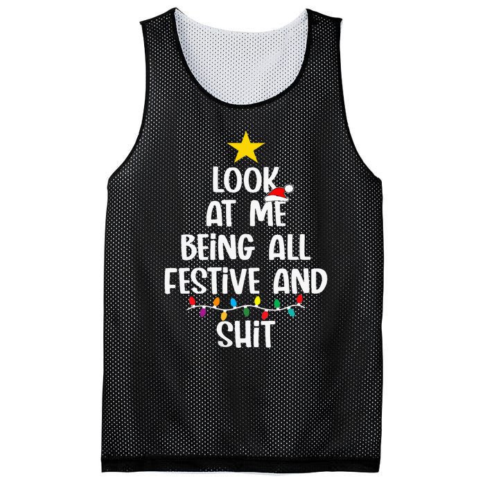 Funny Cat Christmas Look At Me Being All Festive Shit Xmas Mesh Reversible Basketball Jersey Tank