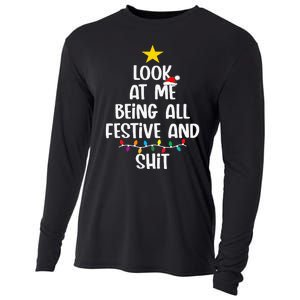 Funny Cat Christmas Look At Me Being All Festive Shit Xmas Cooling Performance Long Sleeve Crew