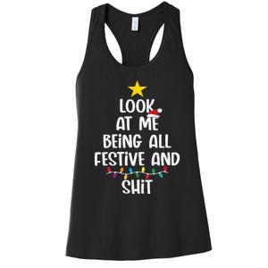 Funny Cat Christmas Look At Me Being All Festive Shit Xmas Women's Racerback Tank