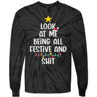 Funny Cat Christmas Look At Me Being All Festive Shit Xmas Tie-Dye Long Sleeve Shirt