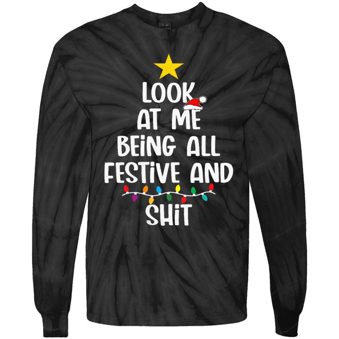 Funny Cat Christmas Look At Me Being All Festive Shit Xmas Tie-Dye Long Sleeve Shirt