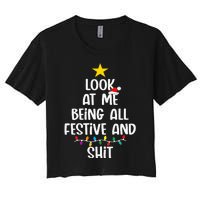 Funny Cat Christmas Look At Me Being All Festive Shit Xmas Women's Crop Top Tee