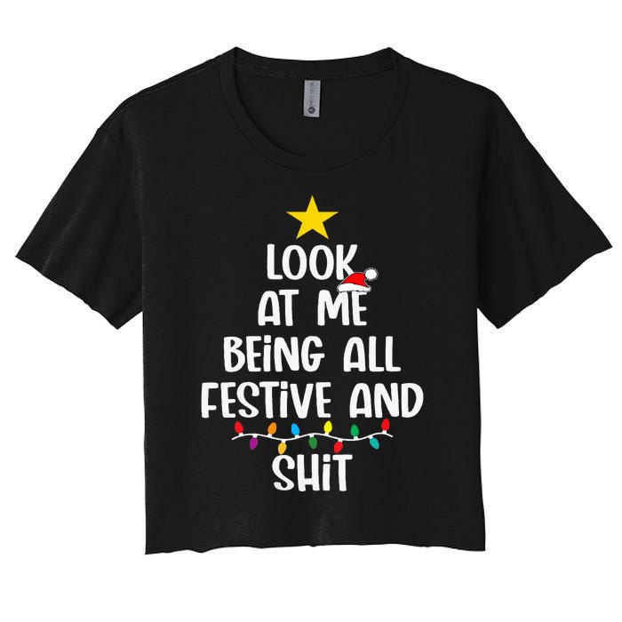 Funny Cat Christmas Look At Me Being All Festive Shit Xmas Women's Crop Top Tee