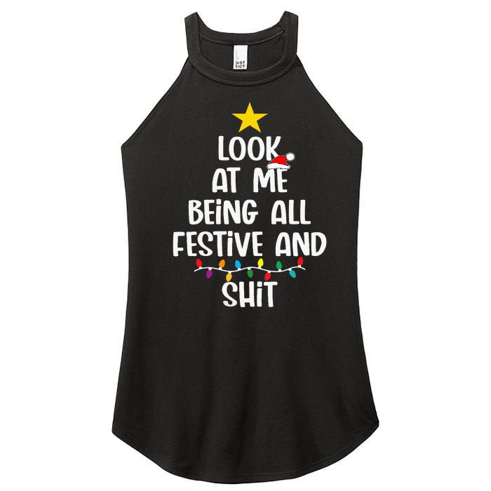 Funny Cat Christmas Look At Me Being All Festive Shit Xmas Women's Perfect Tri Rocker Tank