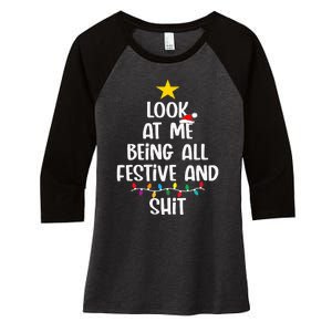 Funny Cat Christmas Look At Me Being All Festive Shit Xmas Women's Tri-Blend 3/4-Sleeve Raglan Shirt