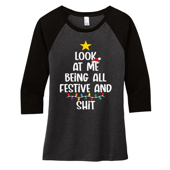 Funny Cat Christmas Look At Me Being All Festive Shit Xmas Women's Tri-Blend 3/4-Sleeve Raglan Shirt